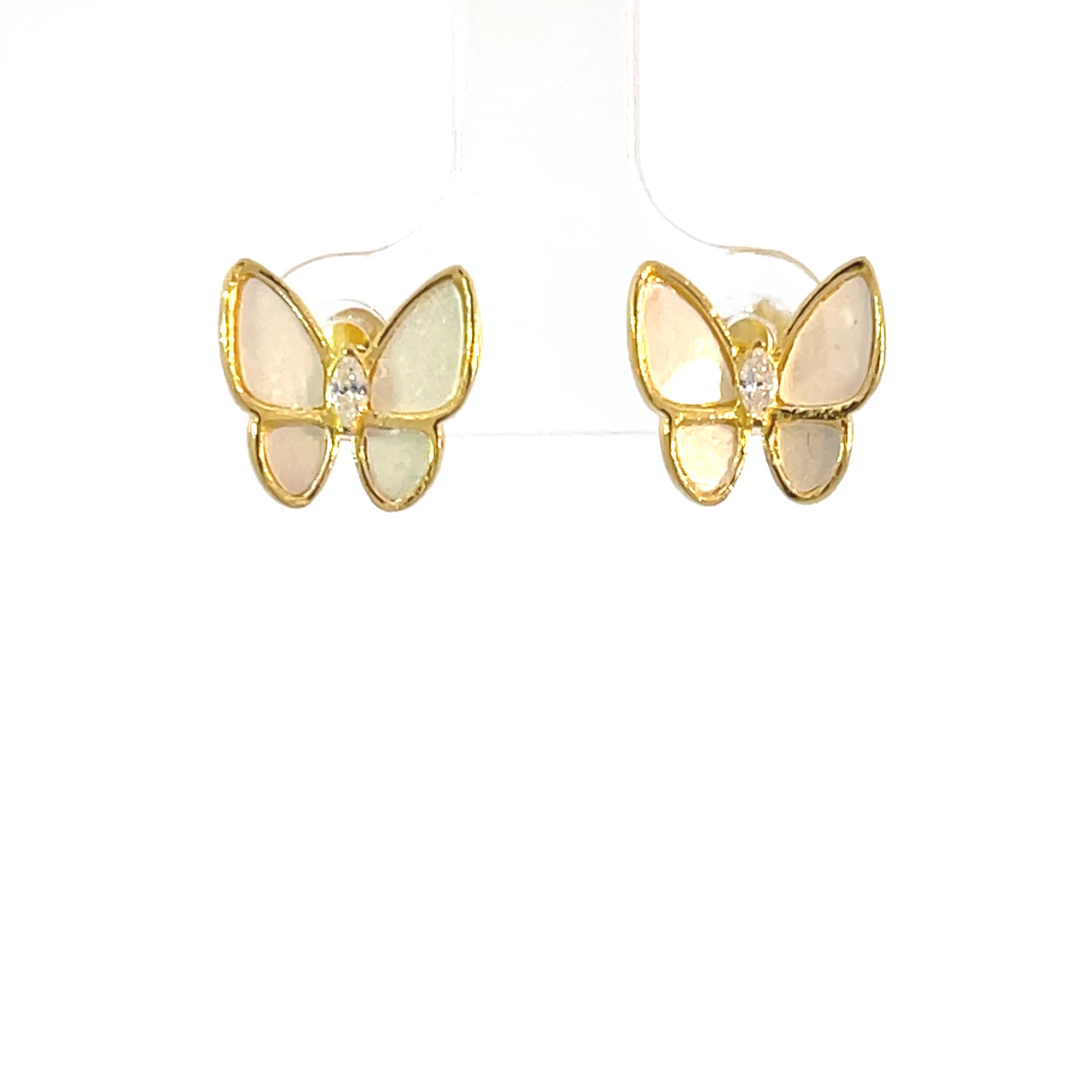 925er Silber Schmetterling Perlmutt Ohrstecker Gelbgold Vergoldung